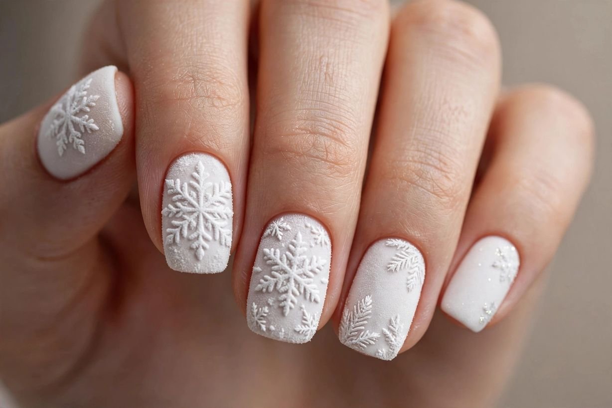 Frosted White Matte nail design