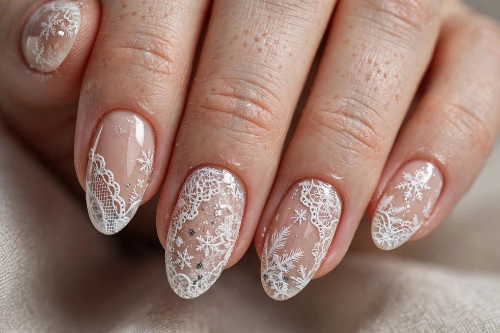 White Lace Pattern nail design