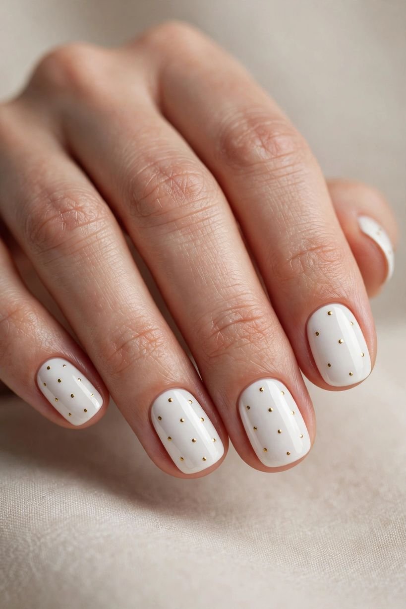 White with Gold Dots nail design