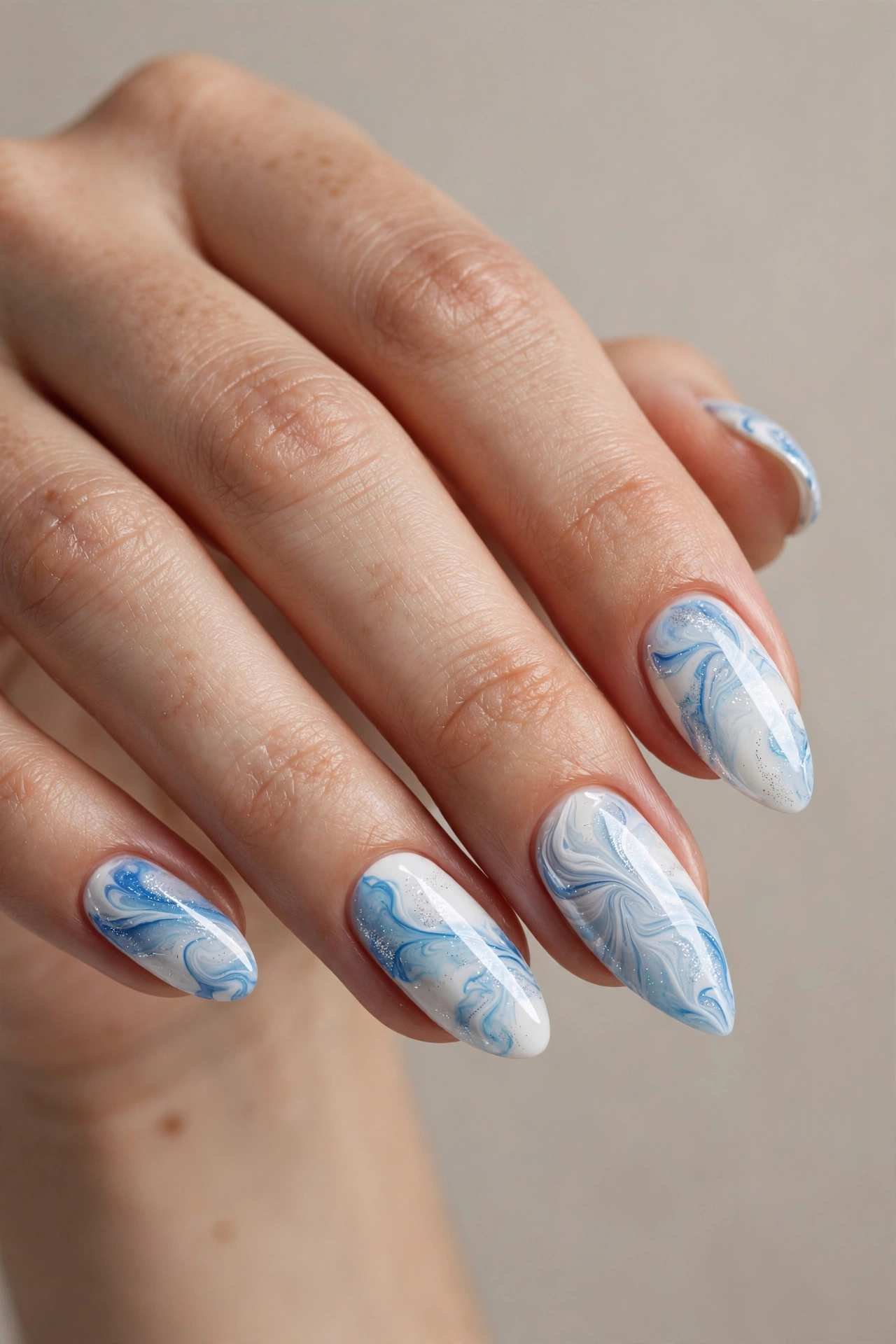 White and Blue Ice nail design