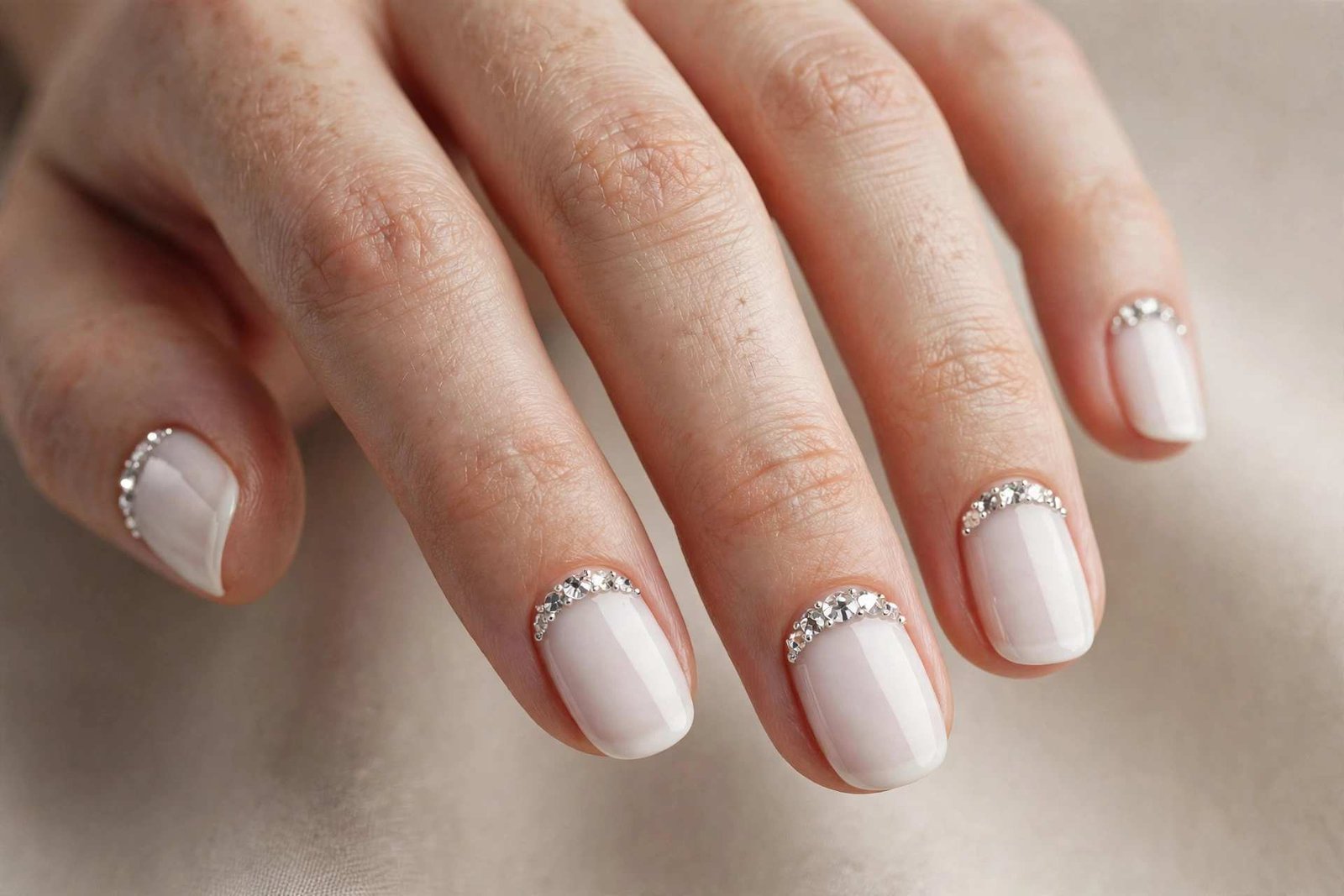 White with Crystal Cuticle nail design