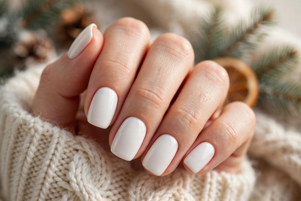 Marshmallow White Squoval nail design