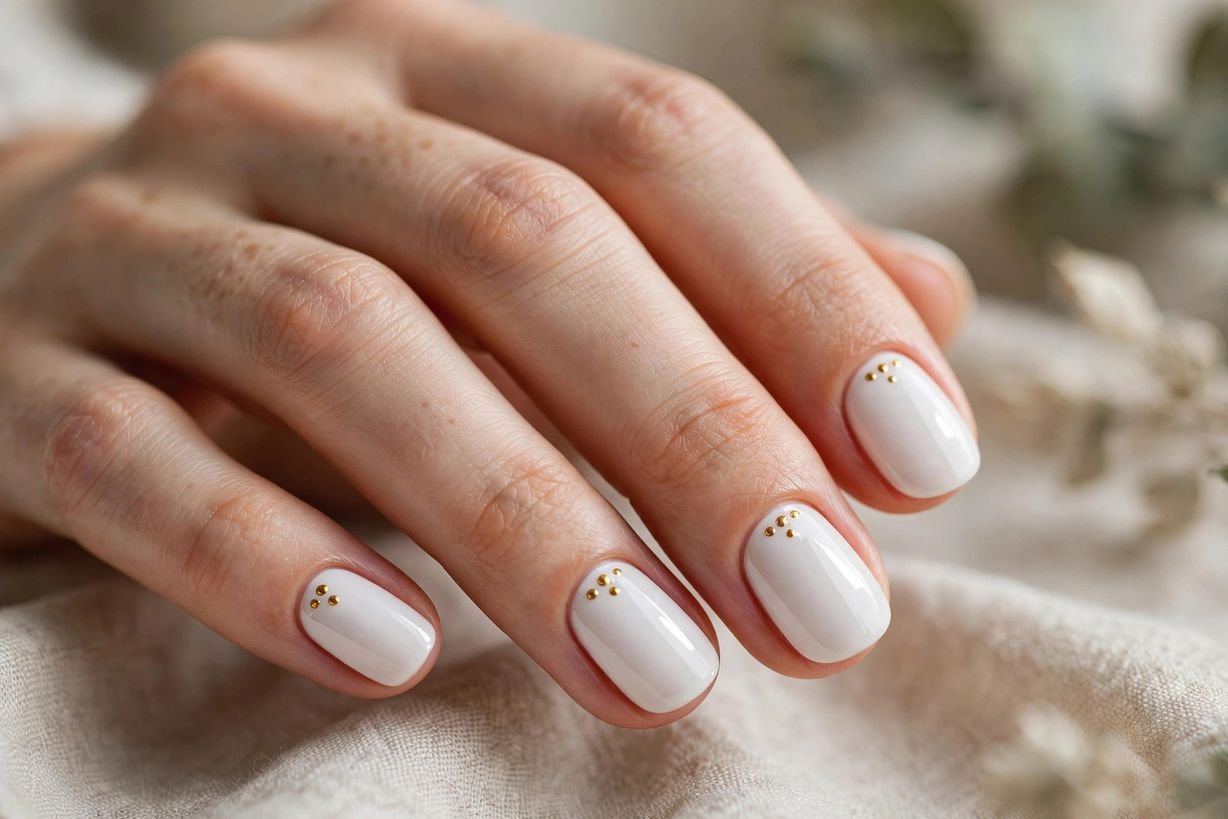 White with Gold Dots nail design
