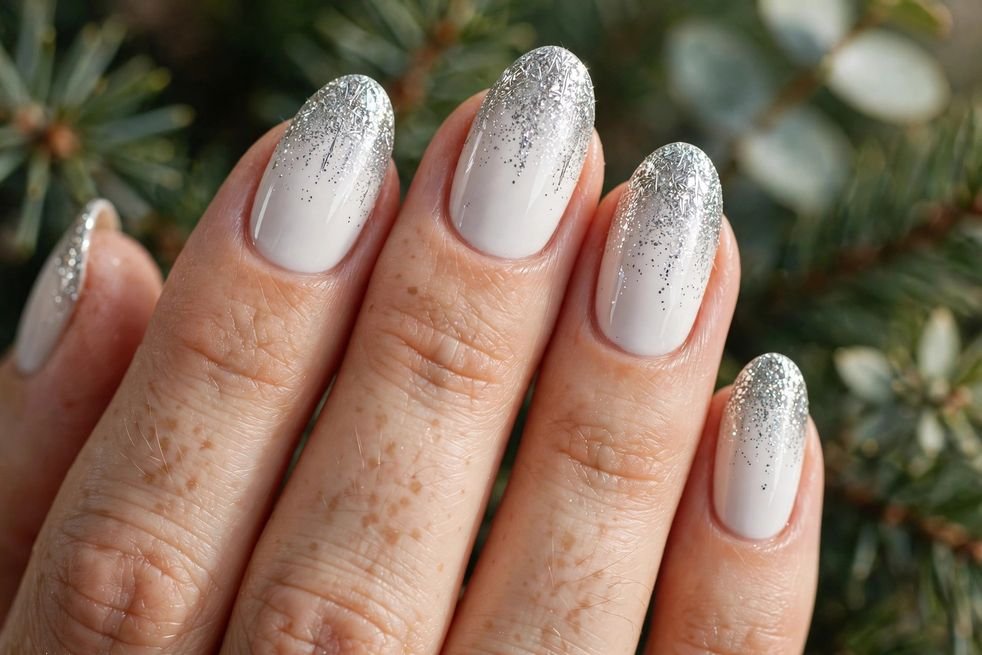 White Tinsel Tips nail design
