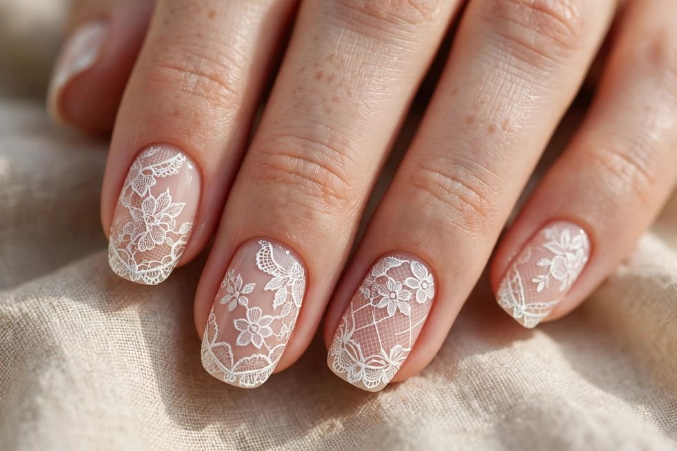White Lace Pattern nail design