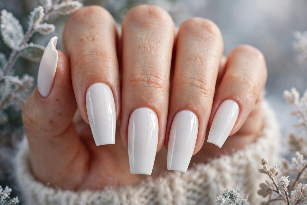 Porcelain White Coffin nail design