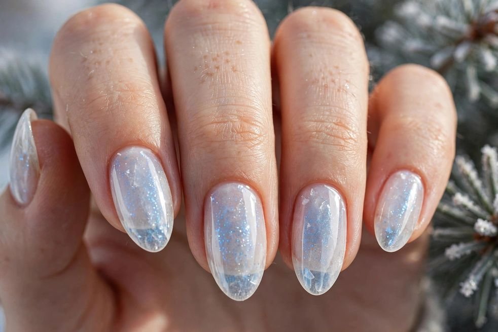 Icy White Almond nail design