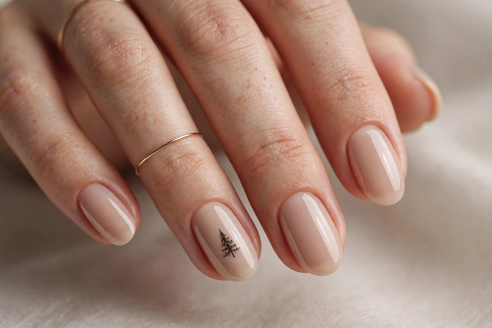 Tiny Tree Silhouette nail design
