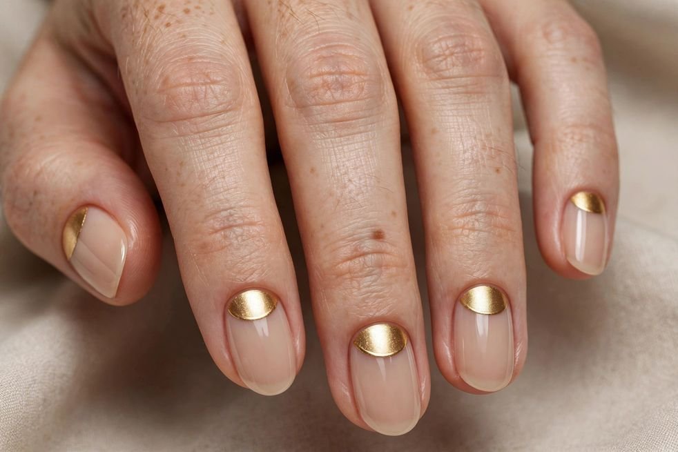 Gold Half-Moon nail design