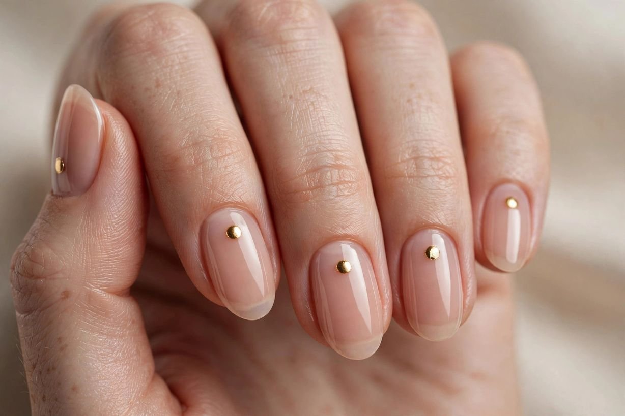 Nude with Gold Dot nail design