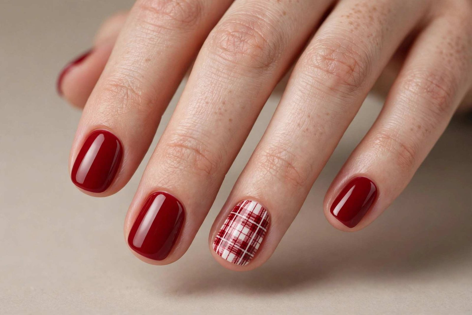 Plaid Accent Short nail design