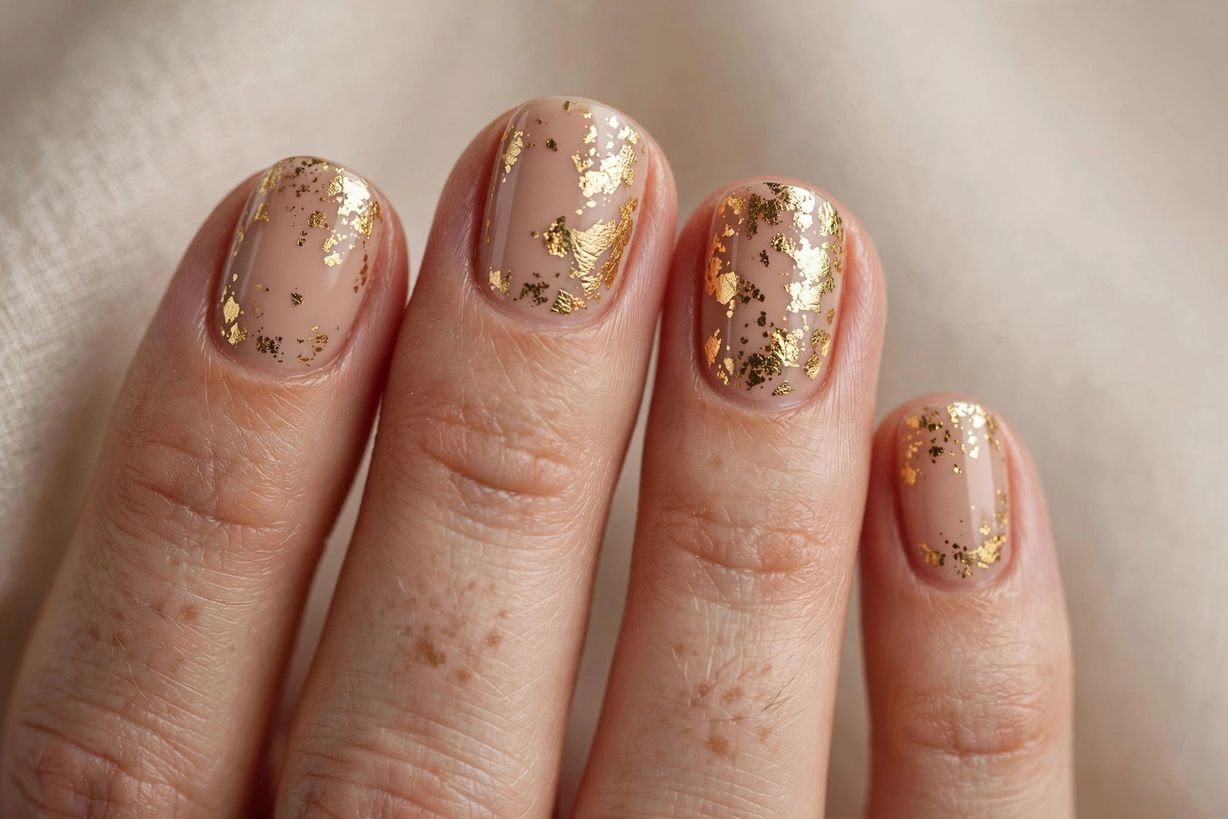Gold Foil Short nail design