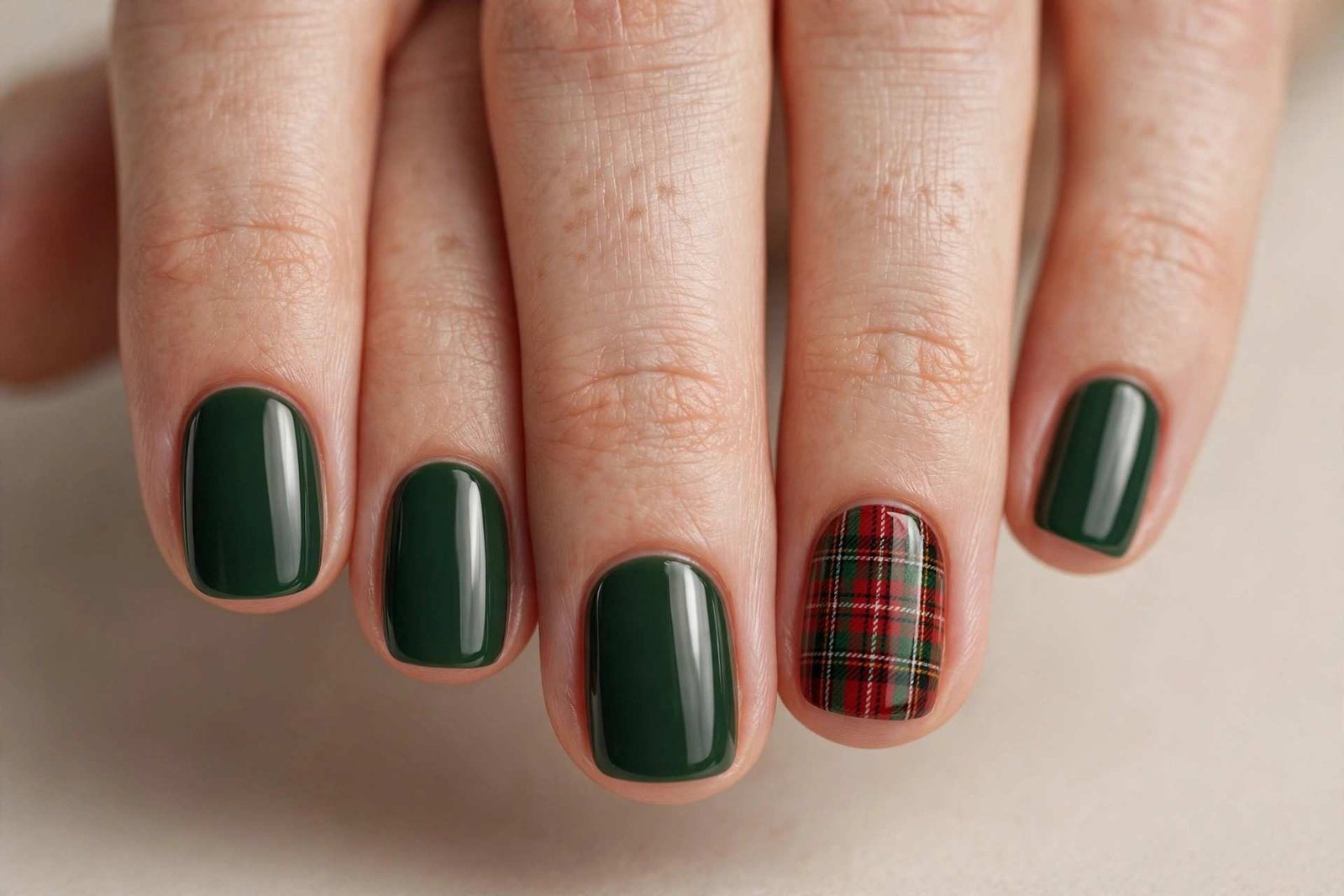 Plaid Accent Short nail design