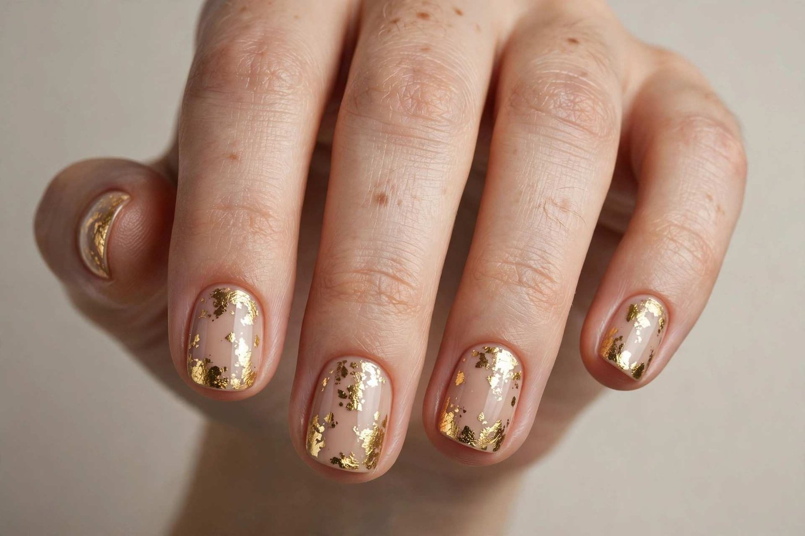 Gold Foil Short nail design