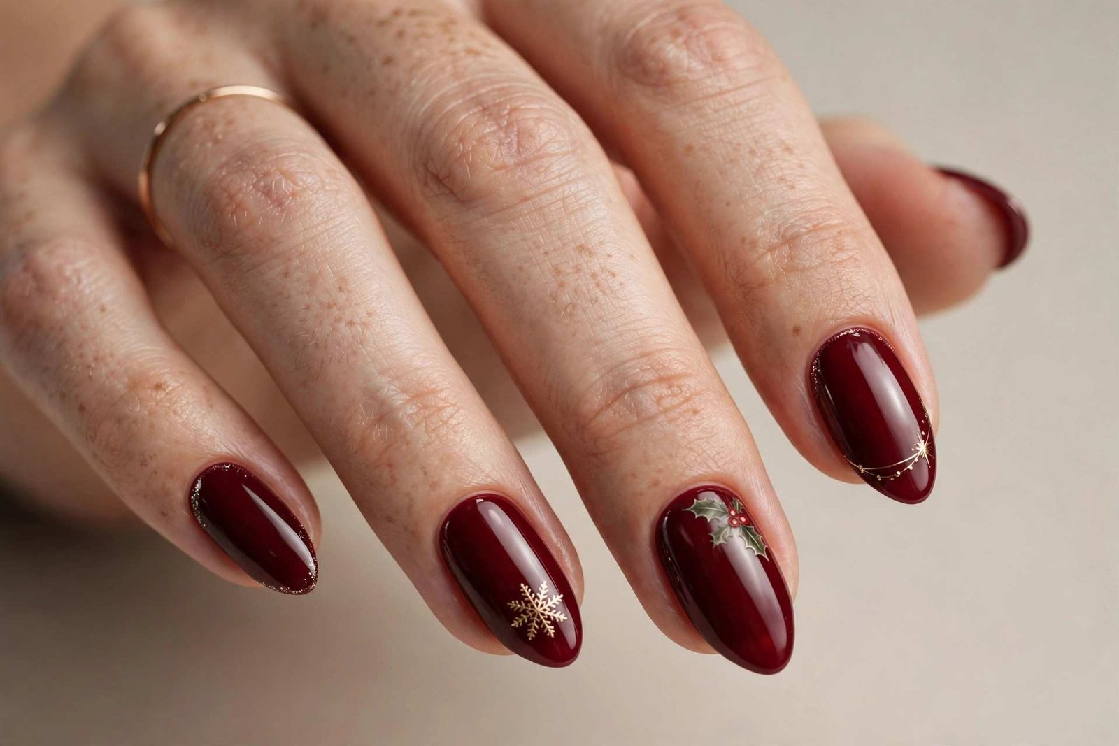 Burgundy Short Almond nail design