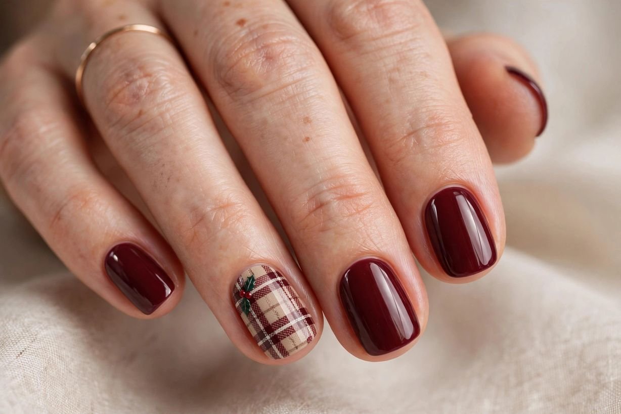 Plaid Accent Short nail design