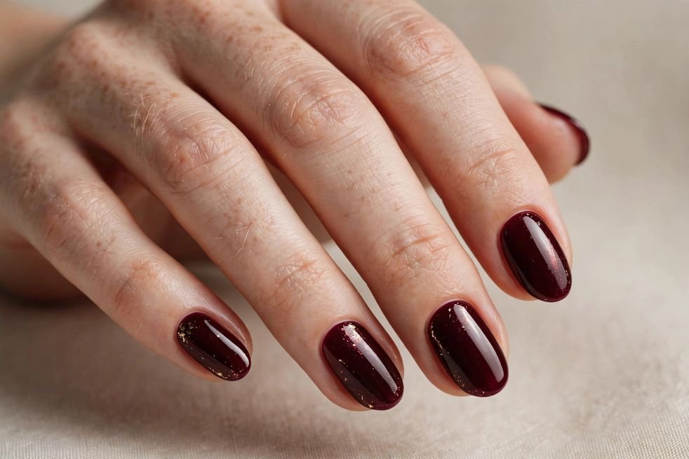 Burgundy Short Almond nail design