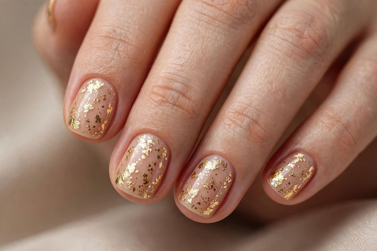 Gold Foil Short nail design