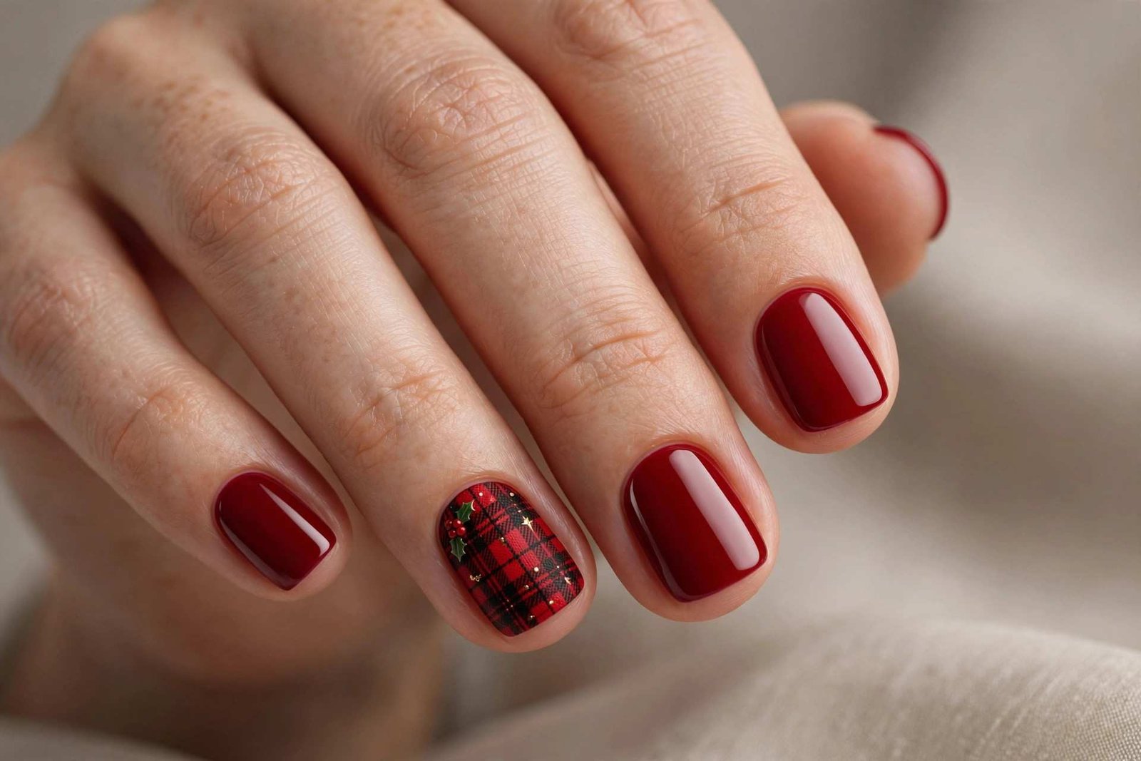 Plaid Accent Short nail design