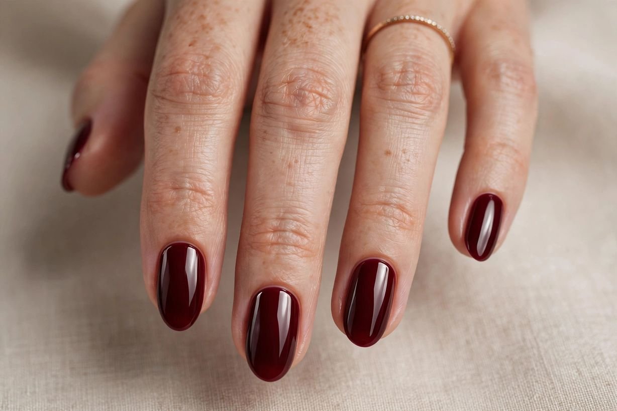 Burgundy Short Almond nail design