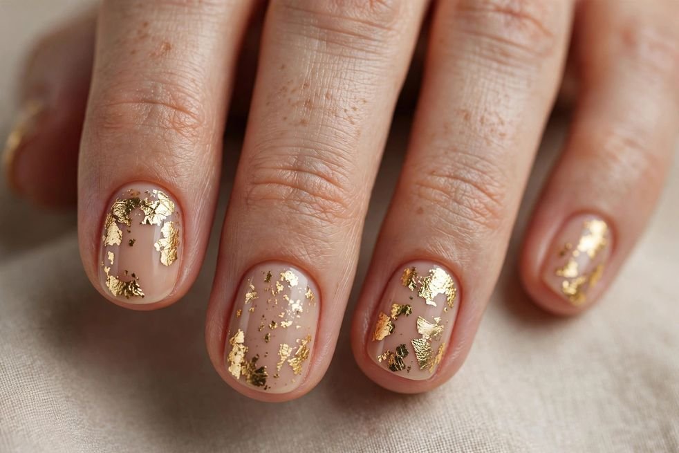 Gold Foil Short nail design