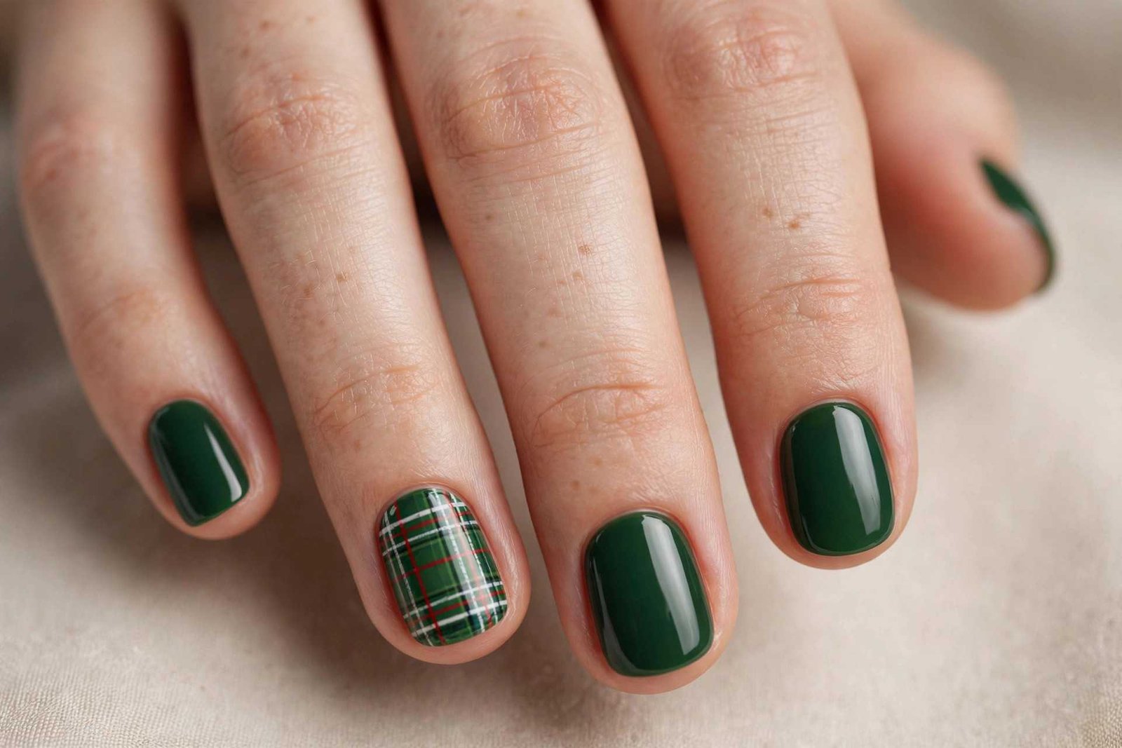 Plaid Accent Short nail design
