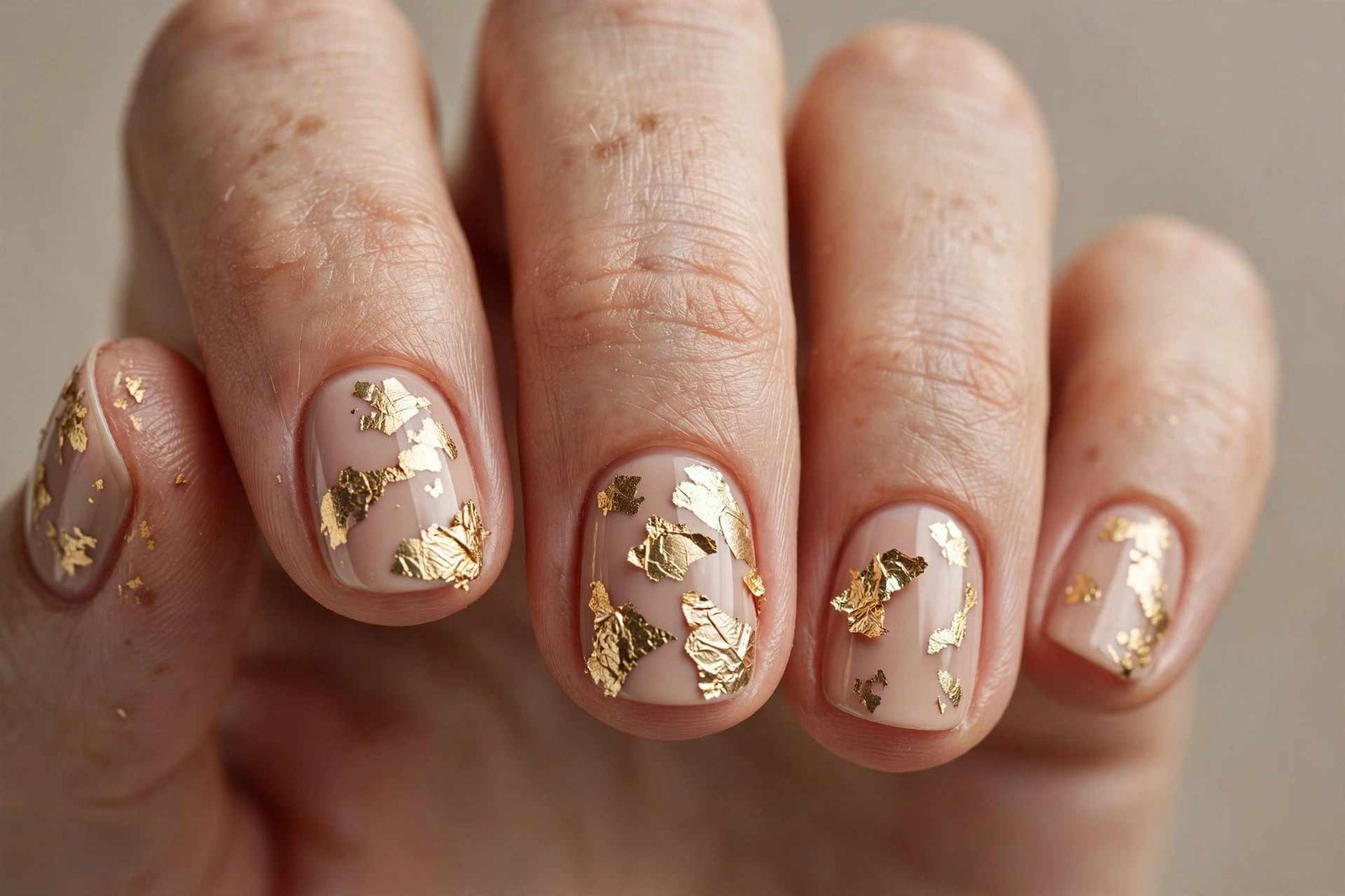 Gold Foil Short nail design