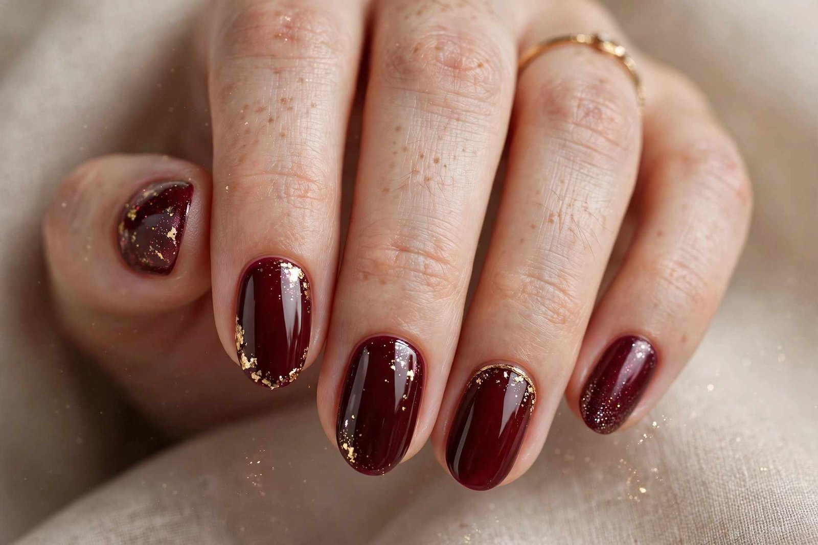 Burgundy Short Almond nail design