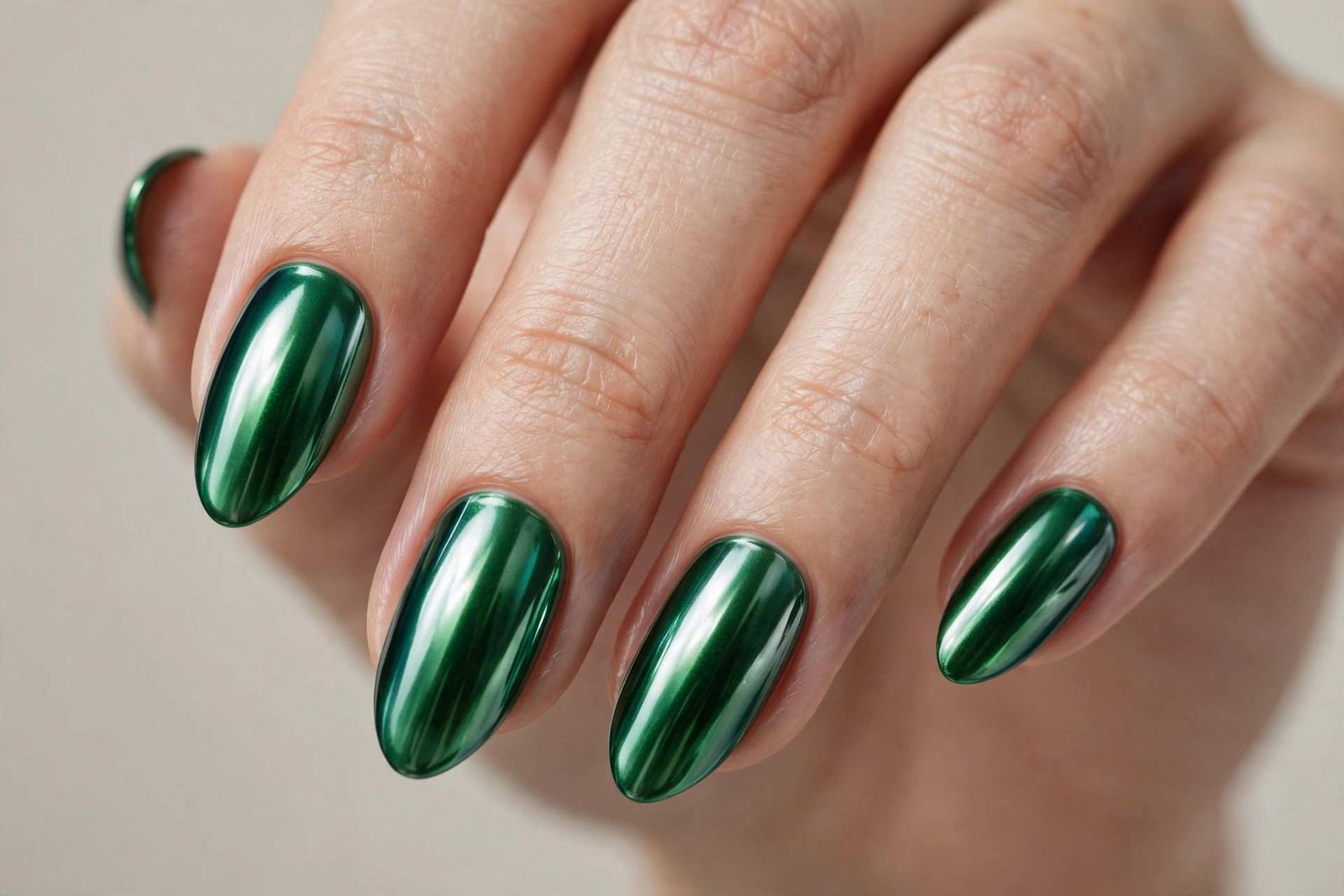 Emerald Chrome Statement nail design