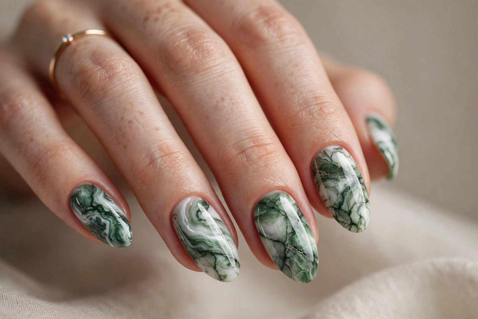 Green Marble Effect nail design