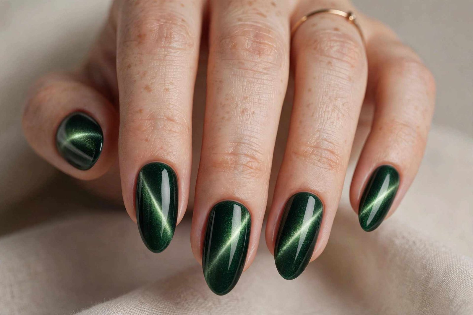Green Velvet Cat-Eye nail design