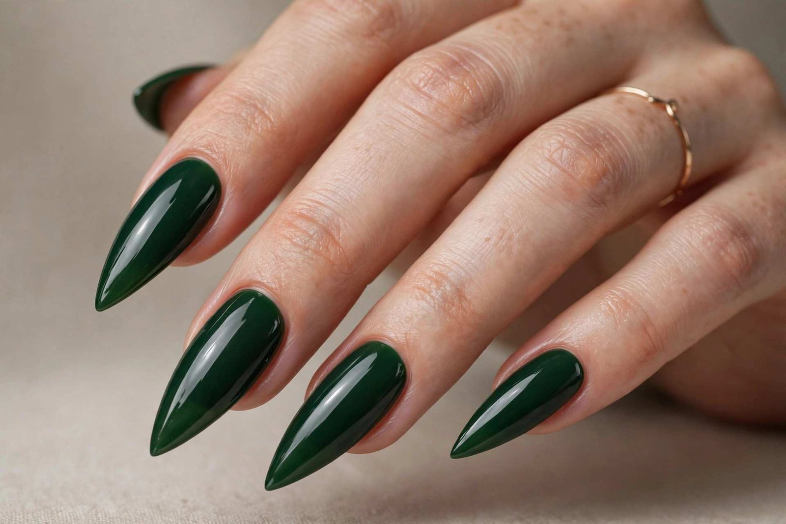 Hunter Green Stiletto nail design