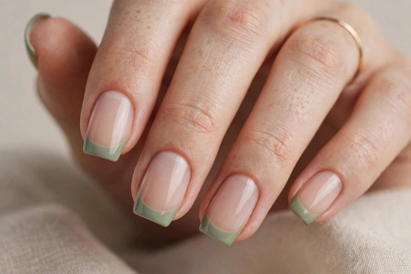 Sage Green French Tips nail design