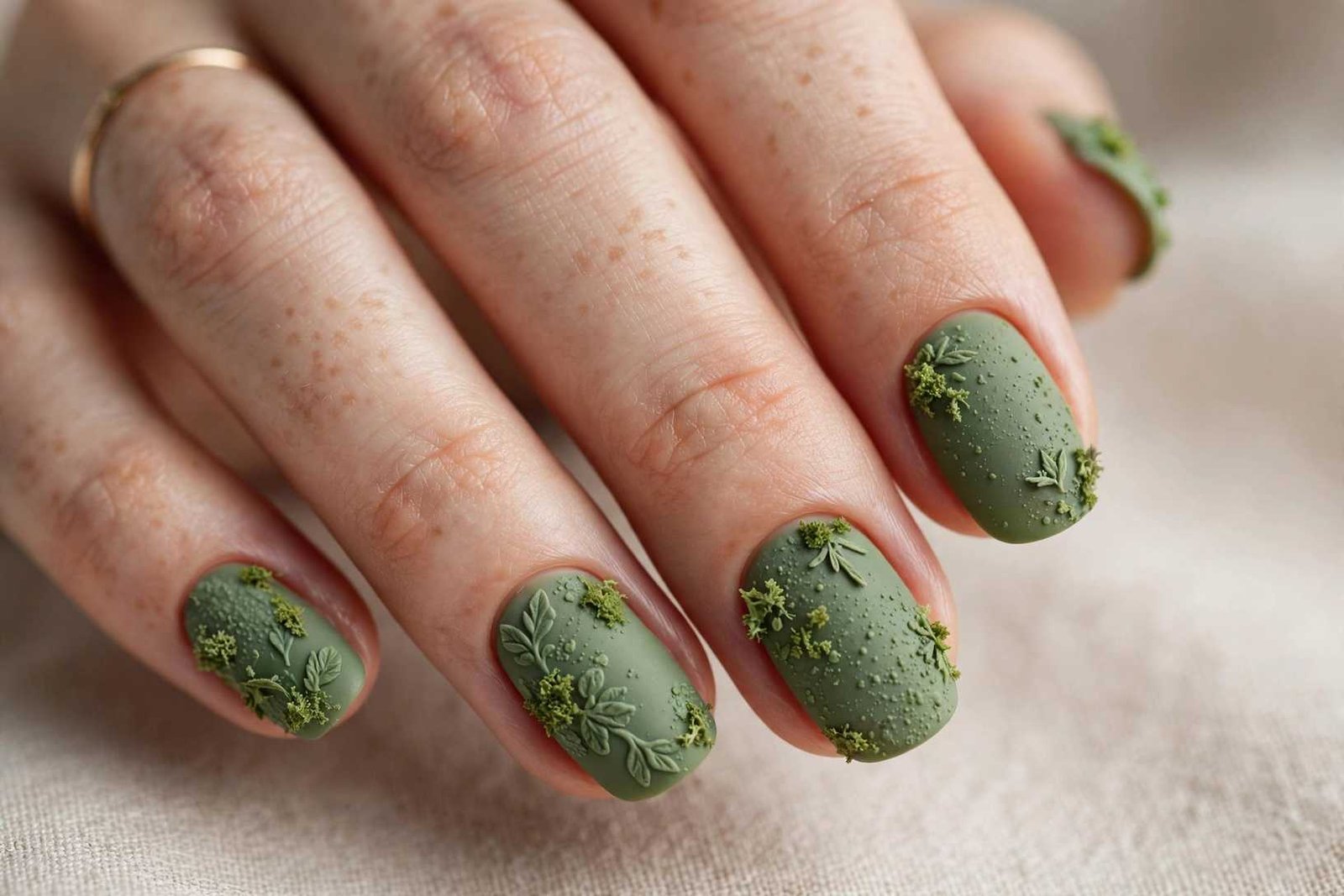 Moss Green Textured nail design