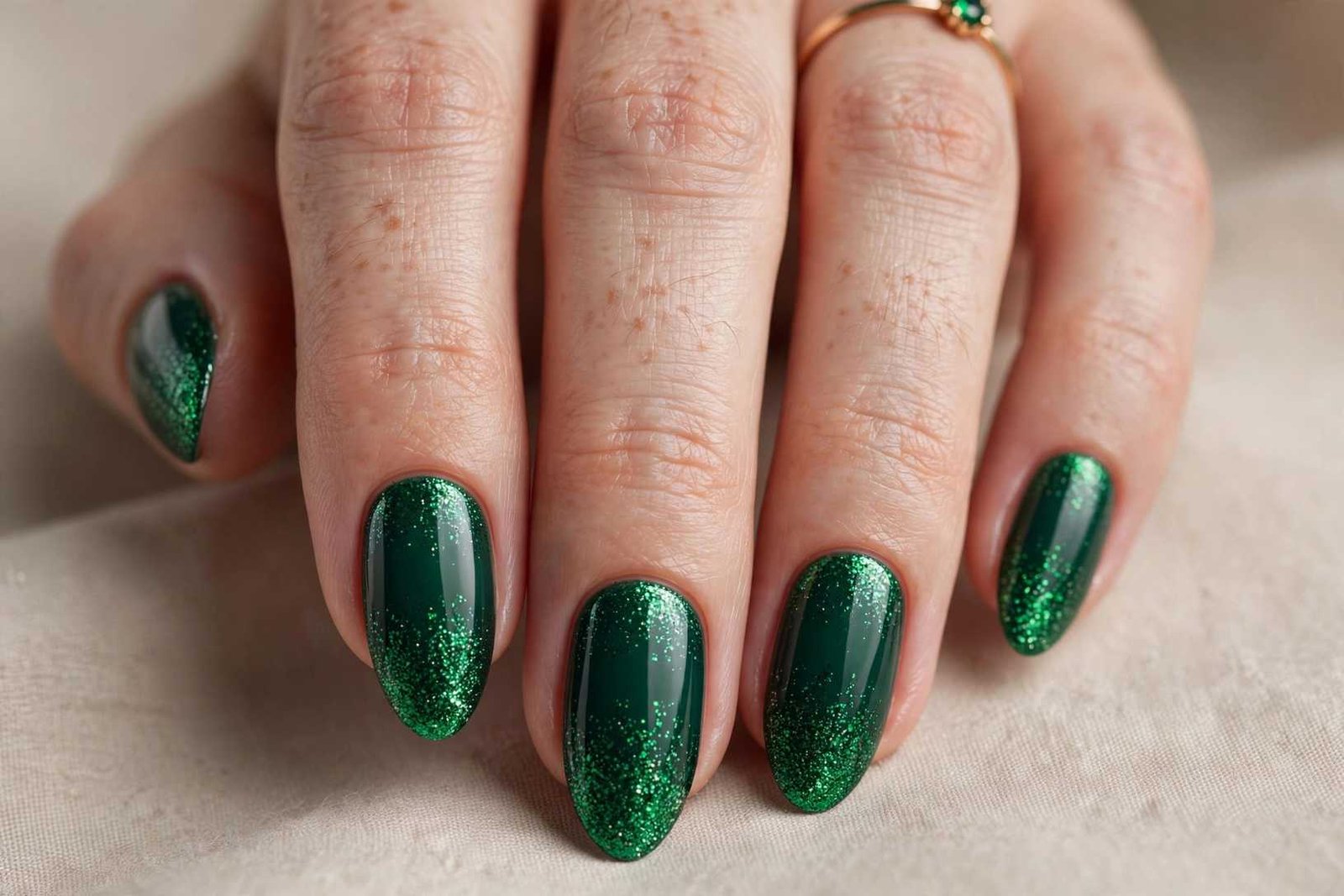 Green Glitter Gradient nail design