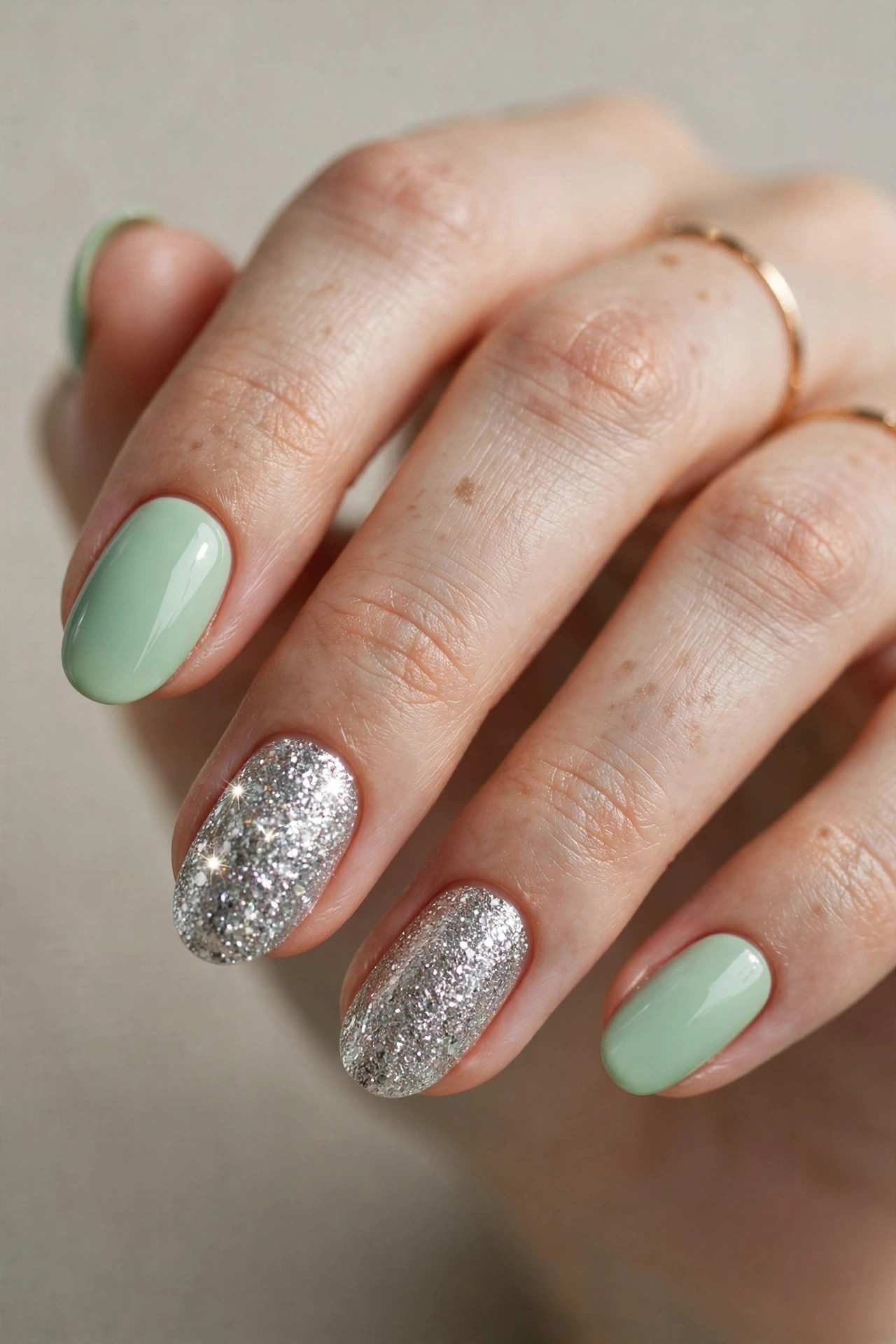 Mint and Silver Combo nail design