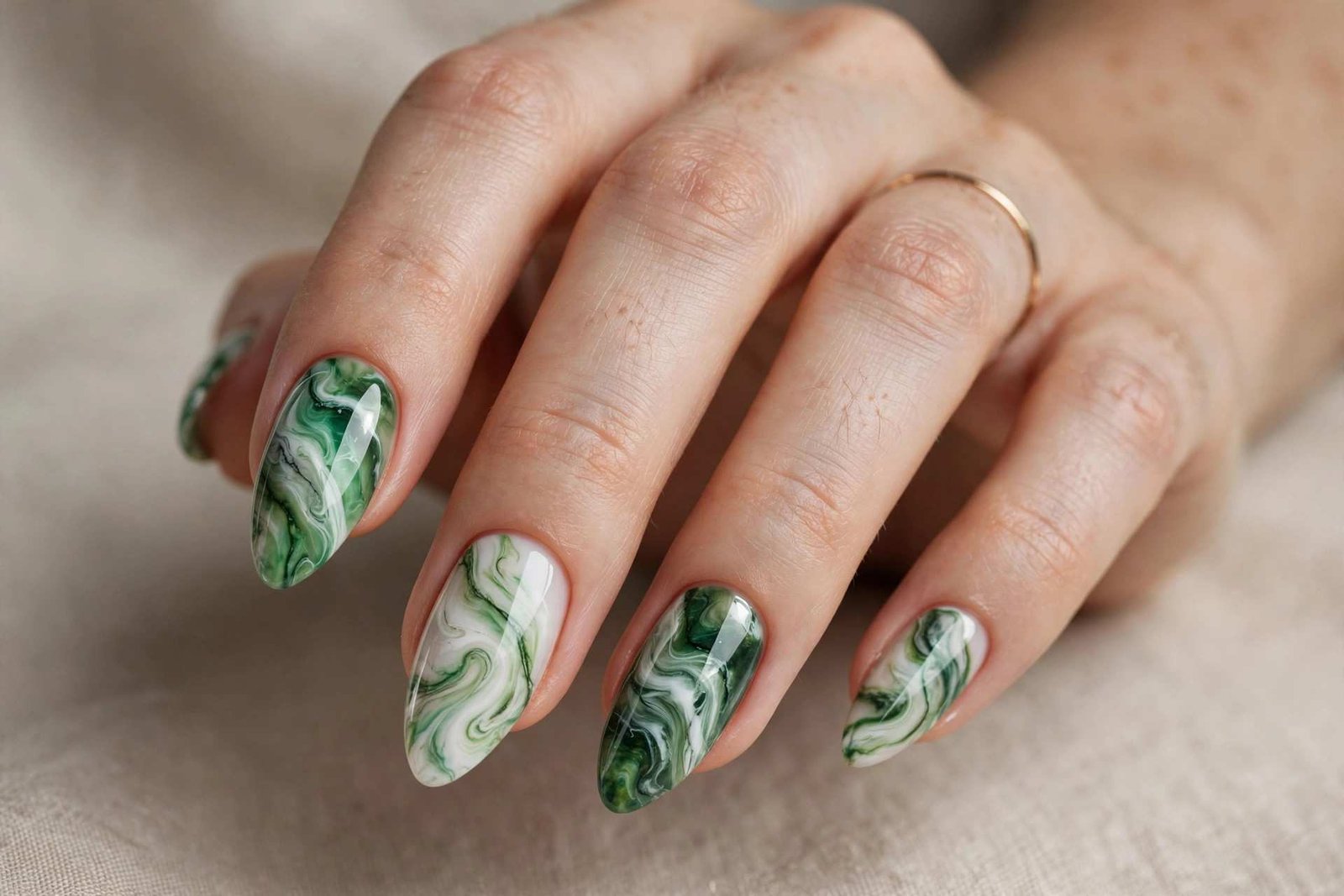 Green Marble Effect nail design