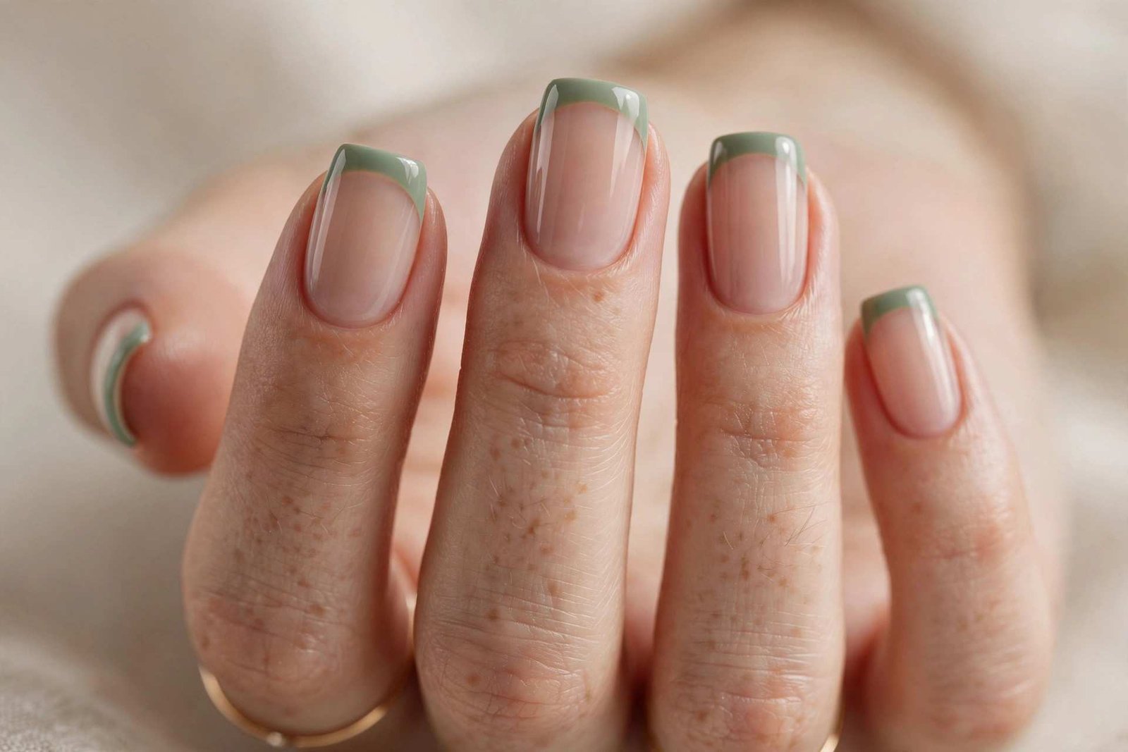 Sage Green French Tips nail design