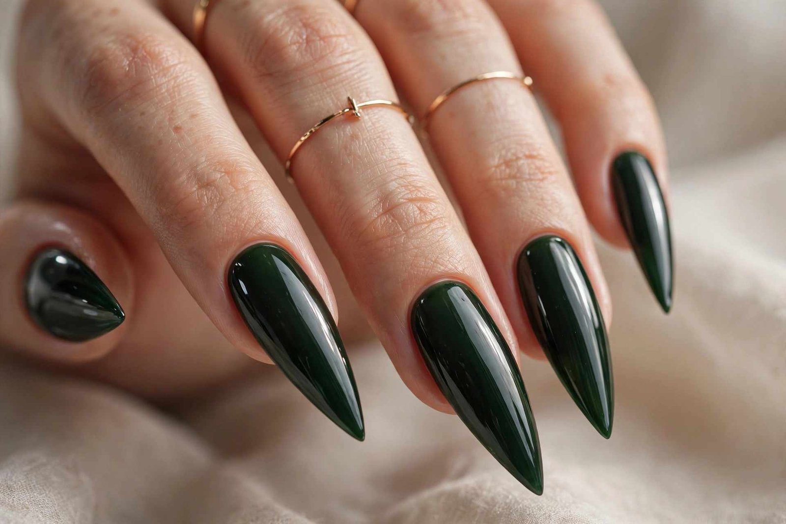 Hunter Green Stiletto nail design