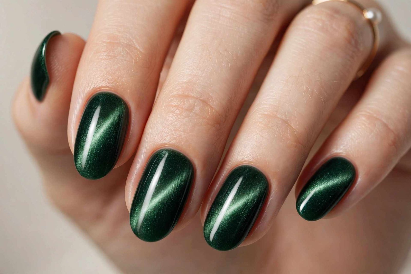Green Velvet Cat-Eye nail design
