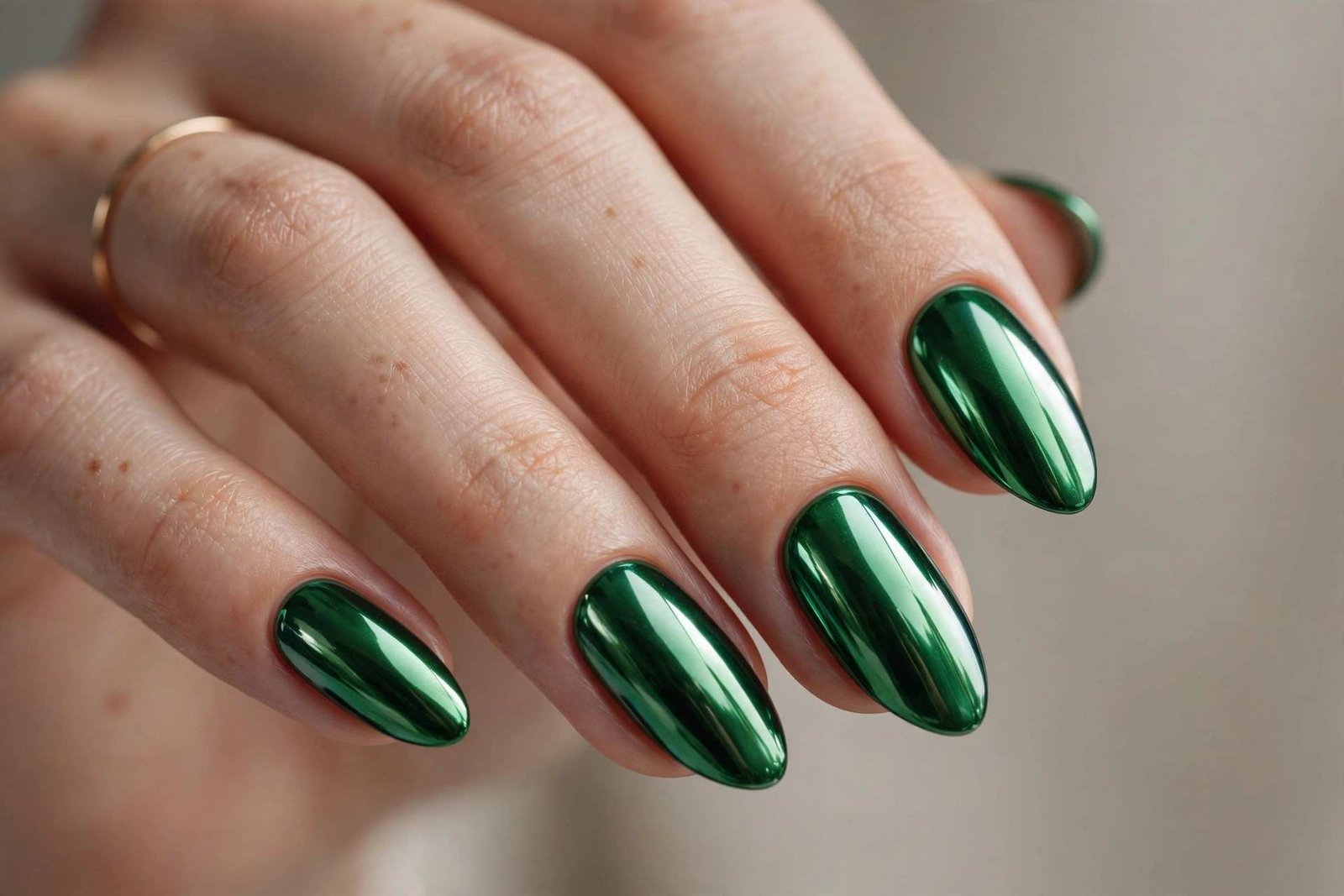 Emerald Chrome Statement nail design