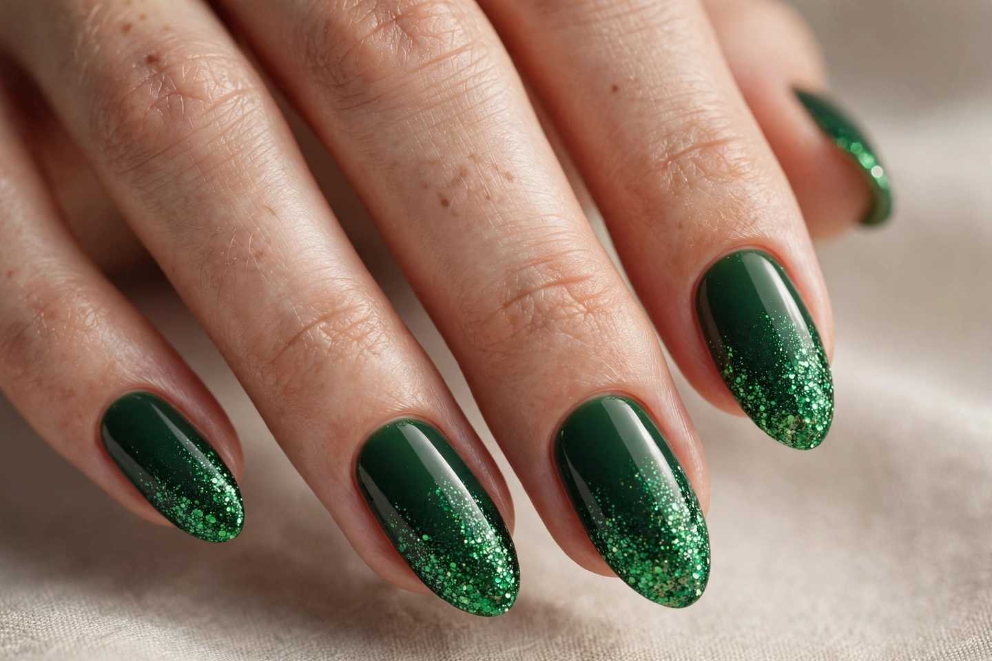 Green Glitter Gradient nail design