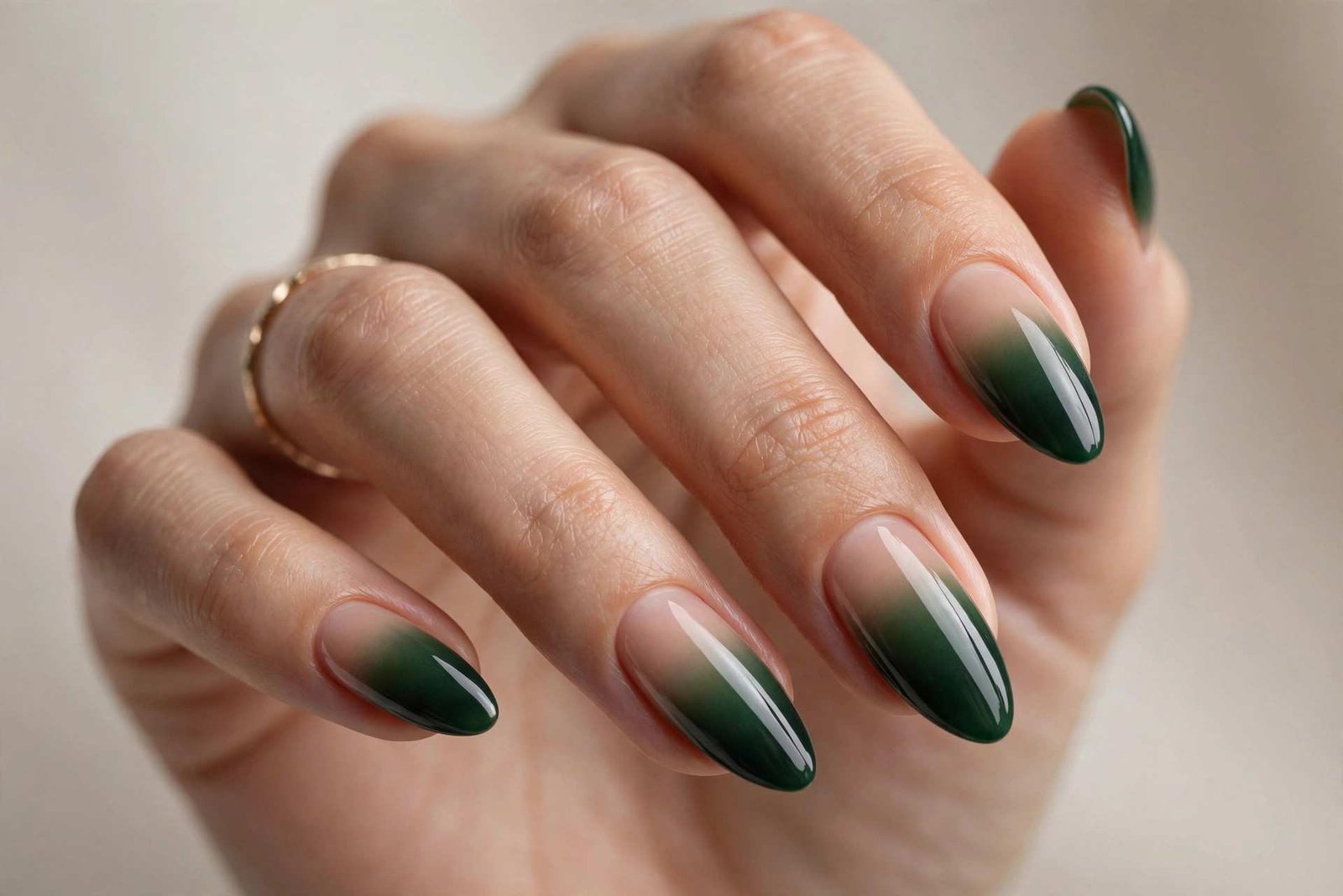 Deep Green Ombré nail design