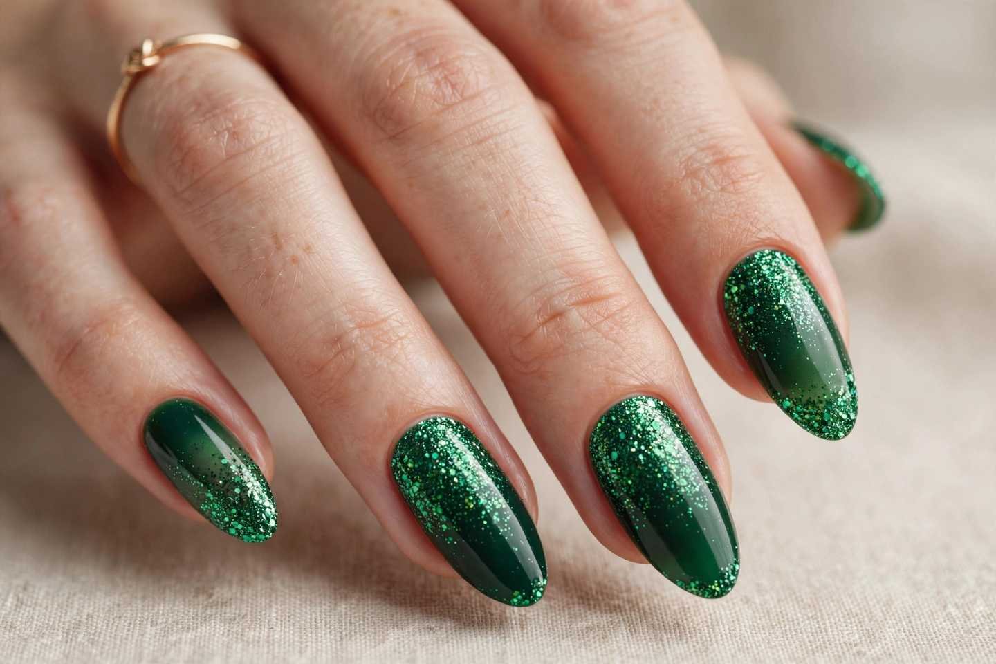 Green Glitter Gradient nail design