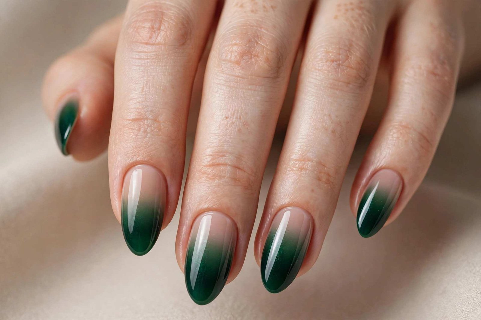 Deep Green Ombré nail design