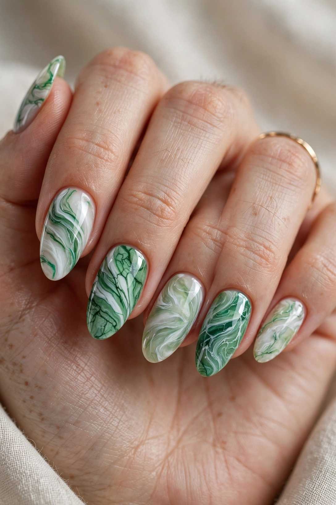 Green Marble Effect nail design