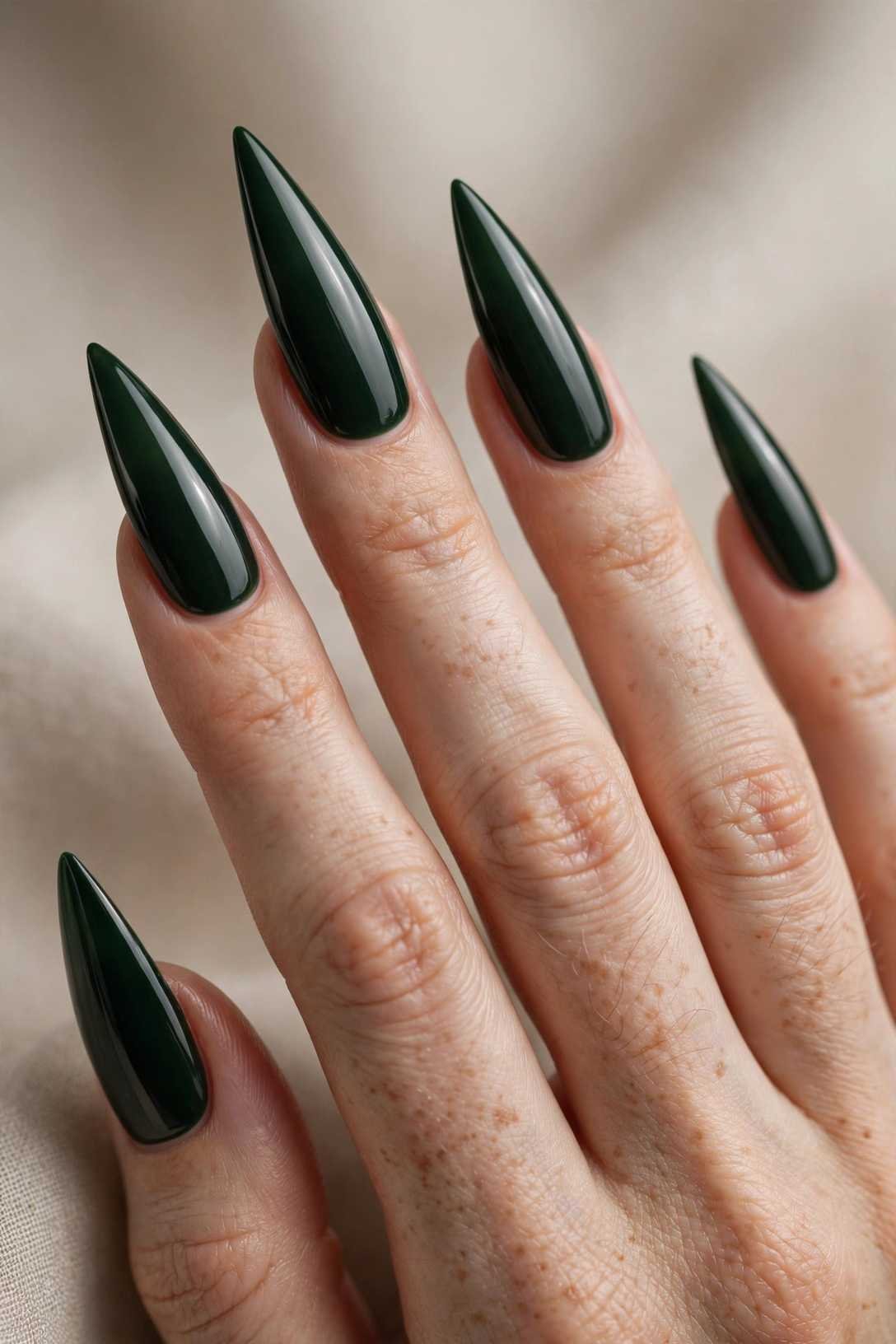 Hunter Green Stiletto nail design