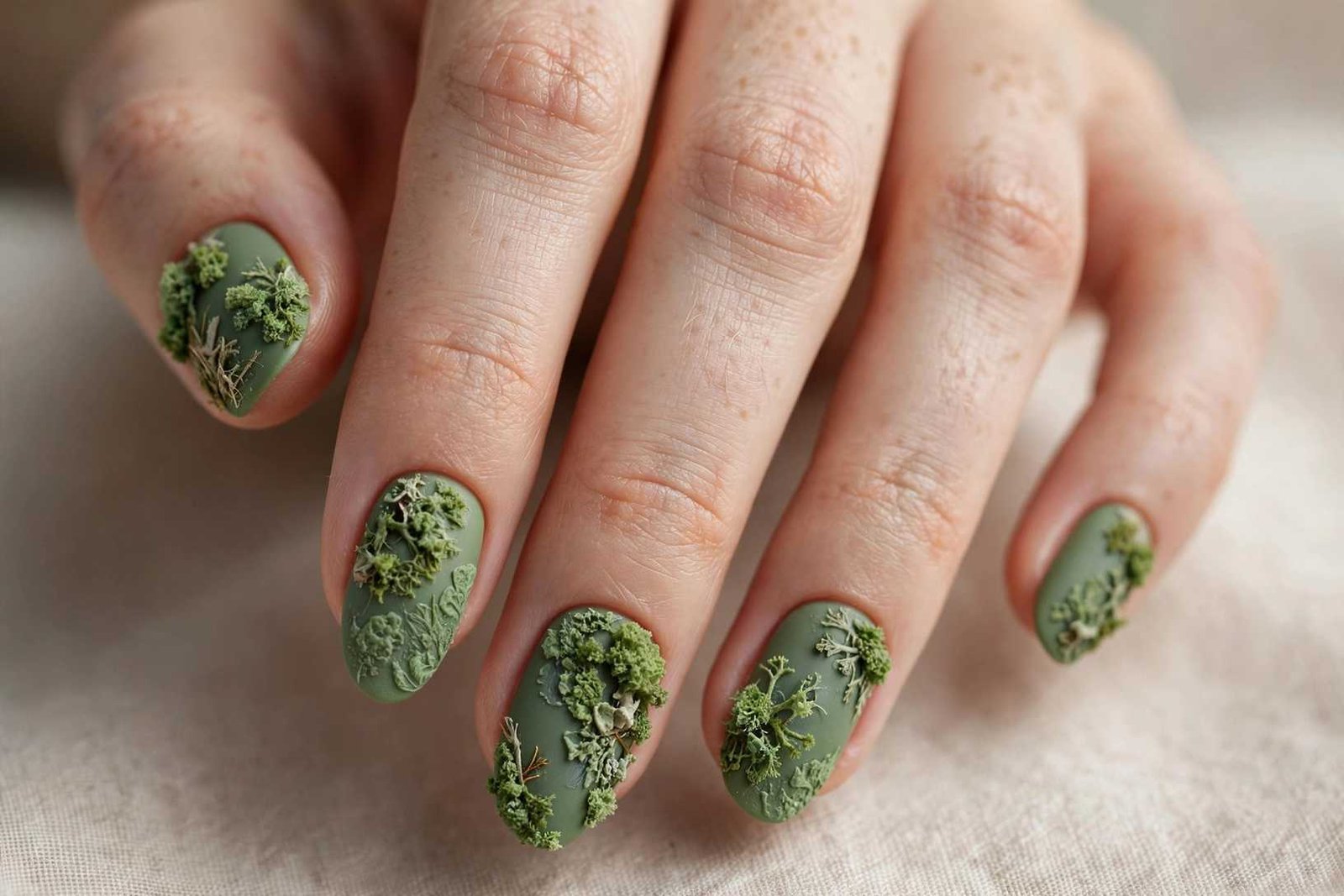 Moss Green Textured nail design