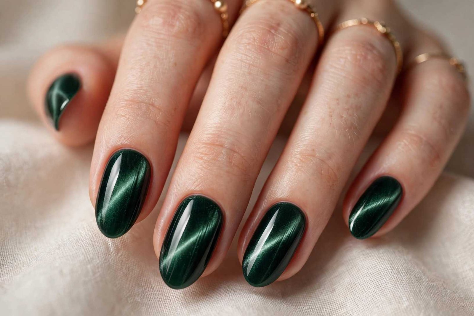 Green Velvet Cat-Eye nail design