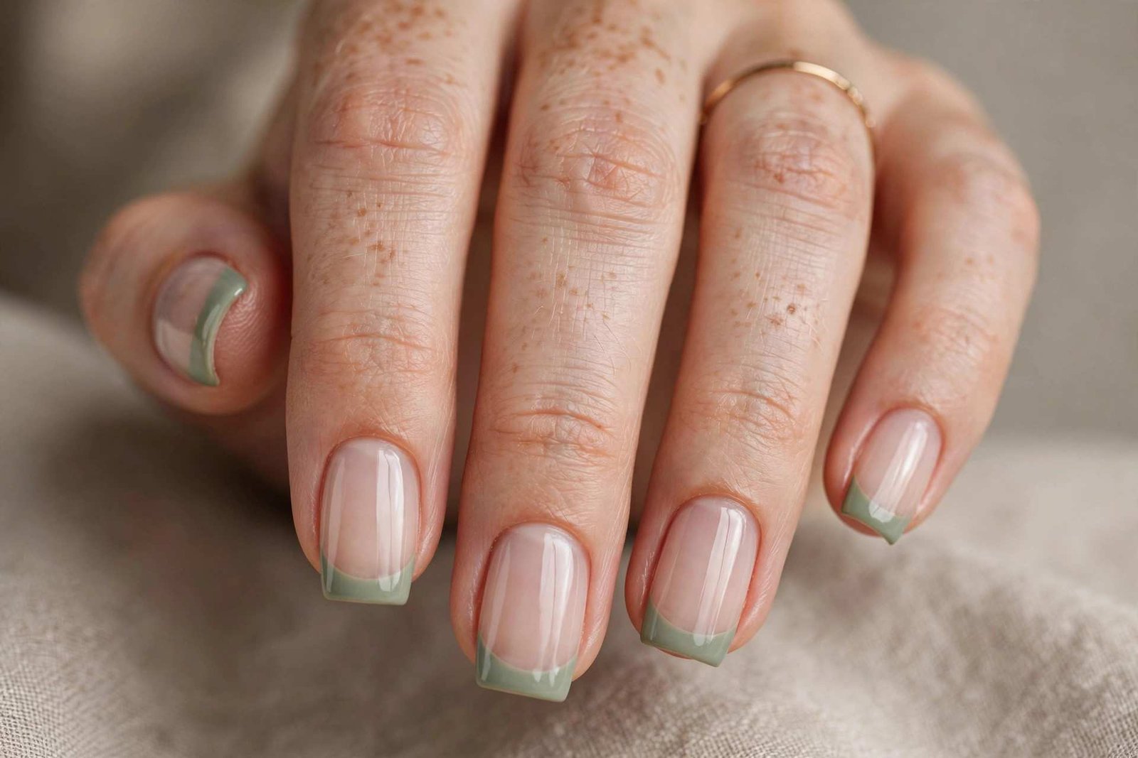 Sage Green French Tips nail design